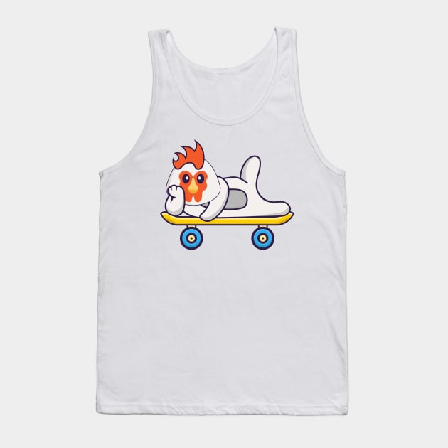 Cute chicken lying on a skateboard Tank Top by kolega